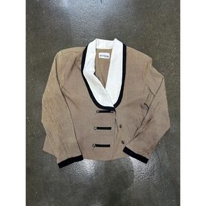 Petite Perceptions Blazer‎ Jacket Womens Small Petite Brown Check Shawl Collar